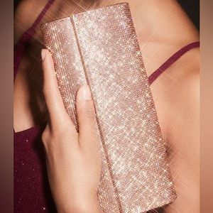 David’s Bridal Rose Gold Metallic Baguette Foldover Crossbody Clutch